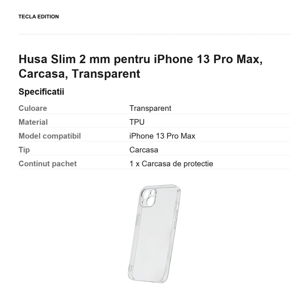 Husa Slim 2 mm pentru iPhone 13 Pro Max, Carcasa, Transparent [3]