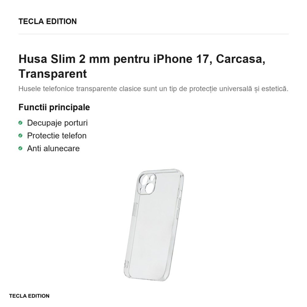 Husa Slim 2 mm pentru iPhone 17, Carcasa, Transparent [2]