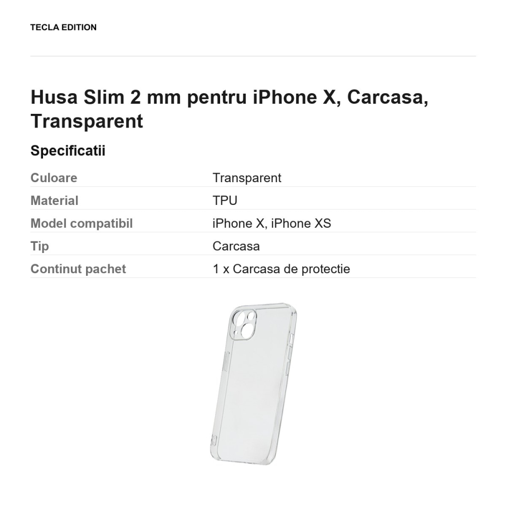 Husa Slim 2 mm pentru iPhone X, Carcasa, Transparent [3]