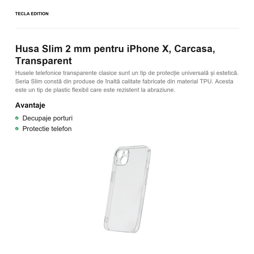 Husa Slim 2 mm pentru iPhone X, Carcasa, Transparent [2]