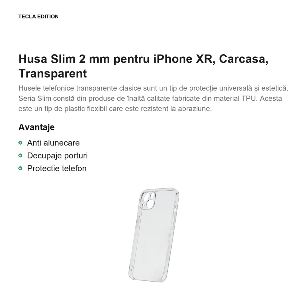 Husa Slim 2 mm pentru iPhone XR, Carcasa, Transparent [2]