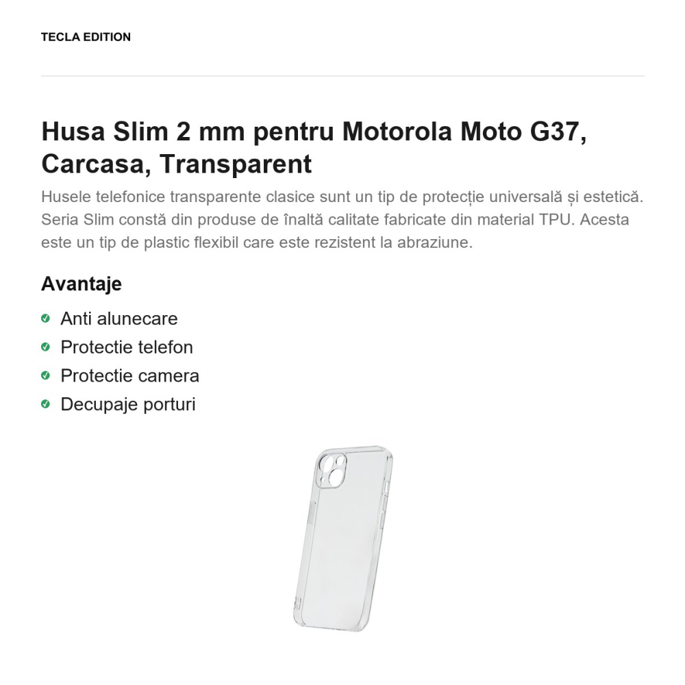 Husa Slim 2 mm pentru Motorola Moto G37, Carcasa, Transparent [2]