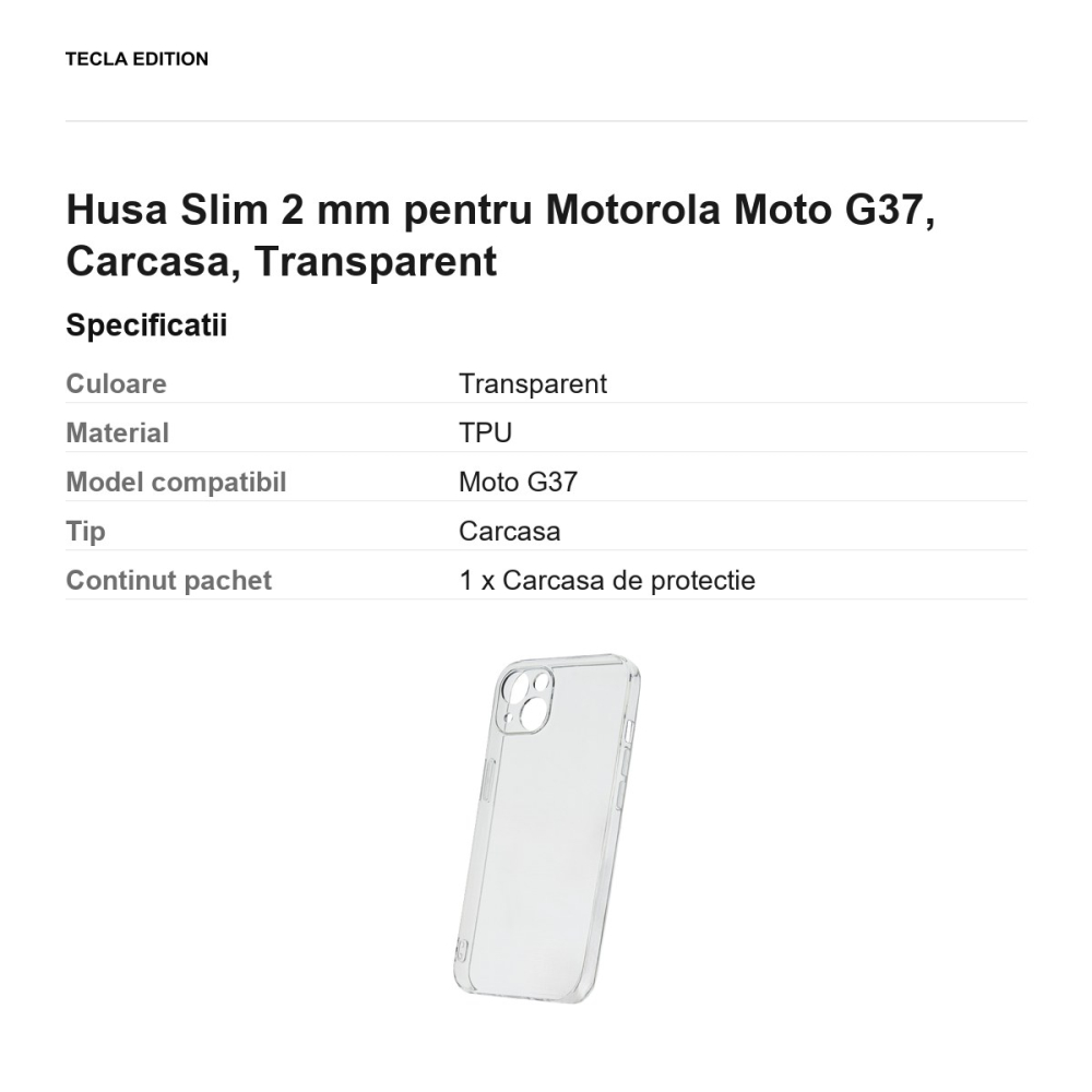 Husa Slim 2 mm pentru Motorola Moto G37, Carcasa, Transparent [3]