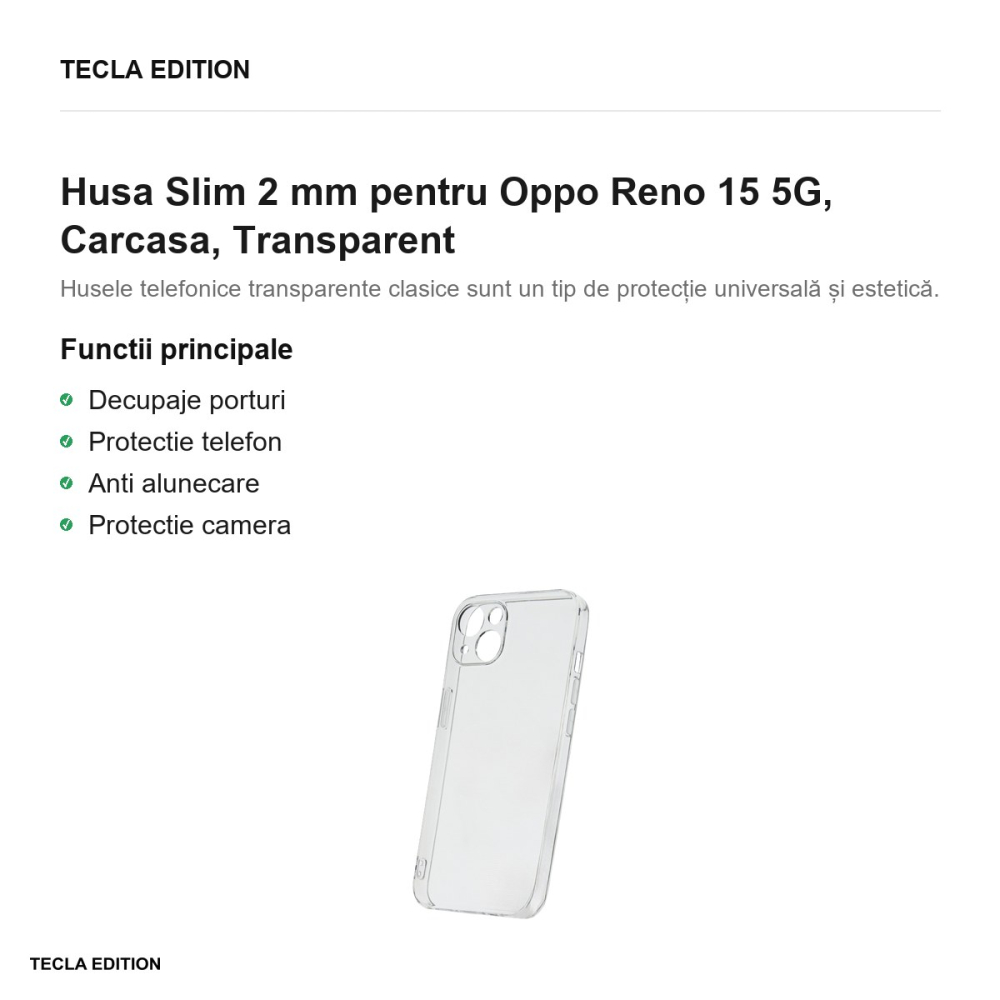 Husa Slim 2 mm pentru Oppo Reno 15 5G, Carcasa, Transparent [2]