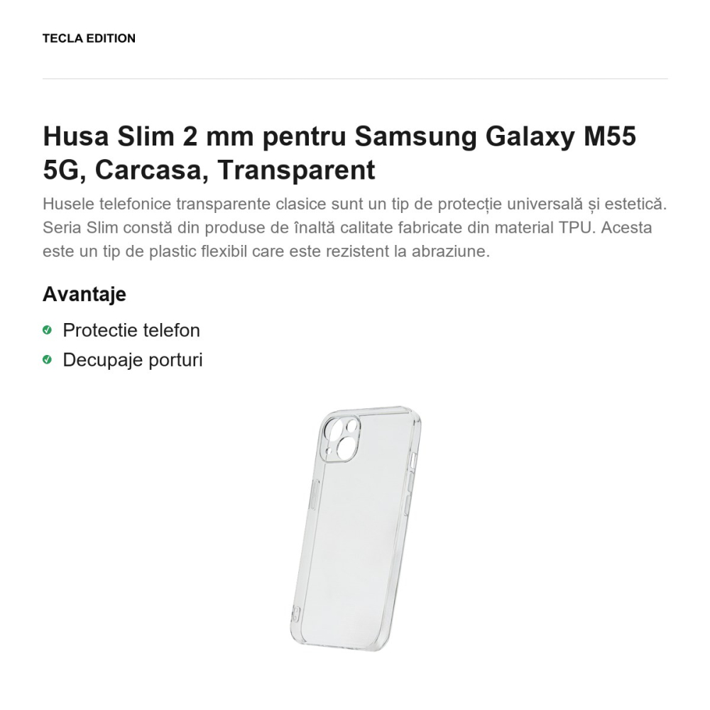 Husa Slim 2 mm pentru Samsung Galaxy M55 5G, Carcasa, Transparent [2]