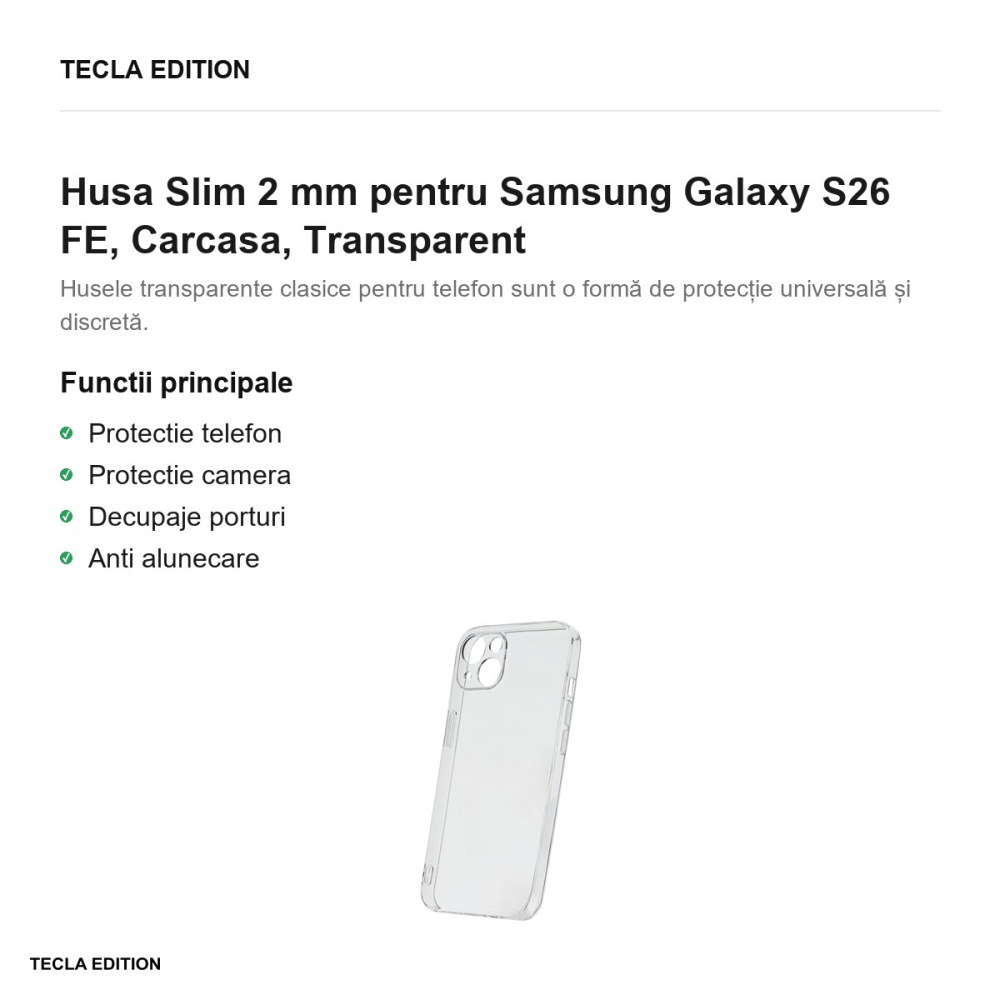 Husa Slim 2 mm pentru Samsung Galaxy S26 FE, Carcasa, Transparent [2]