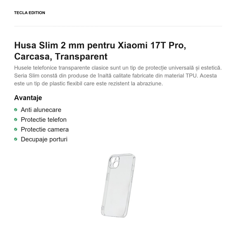 Husa Slim 2 mm pentru Xiaomi 17T Pro, Carcasa, Transparent [2]