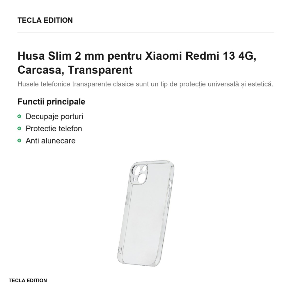 Husa Slim 2 mm pentru Xiaomi Redmi 13 4G, Carcasa, Transparent [2]