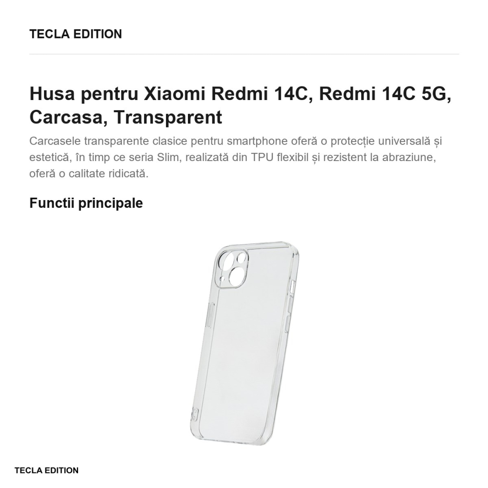 Husa Slim 2 mm pentru Xiaomi Redmi 14C, Redmi 14C 5G, Carcasa, Transparent [2]