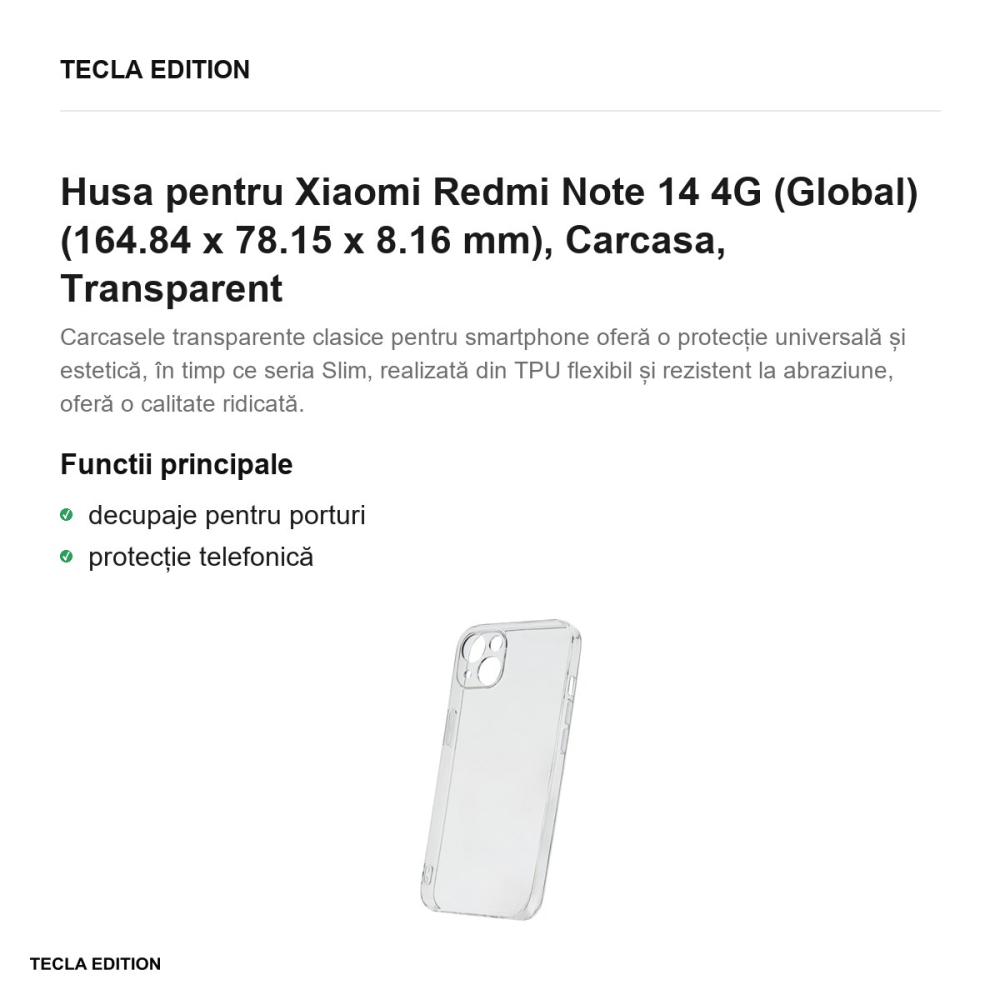Husa Slim 2 mm pentru Xiaomi Redmi Note 14 4G (Global), Carcasa, Transparent [2]