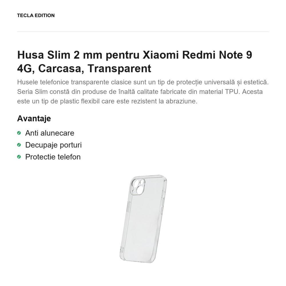 Husa Slim 2 mm pentru Xiaomi Redmi Note 9 4G, Carcasa, Transparent [2]