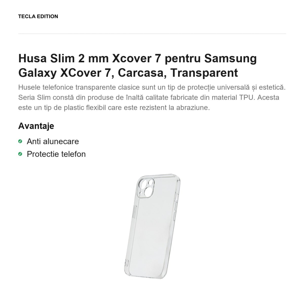 Husa Slim 2 mm Xcover 7 pentru Samsung Galaxy XCover 7, Carcasa, Transparent [2]
