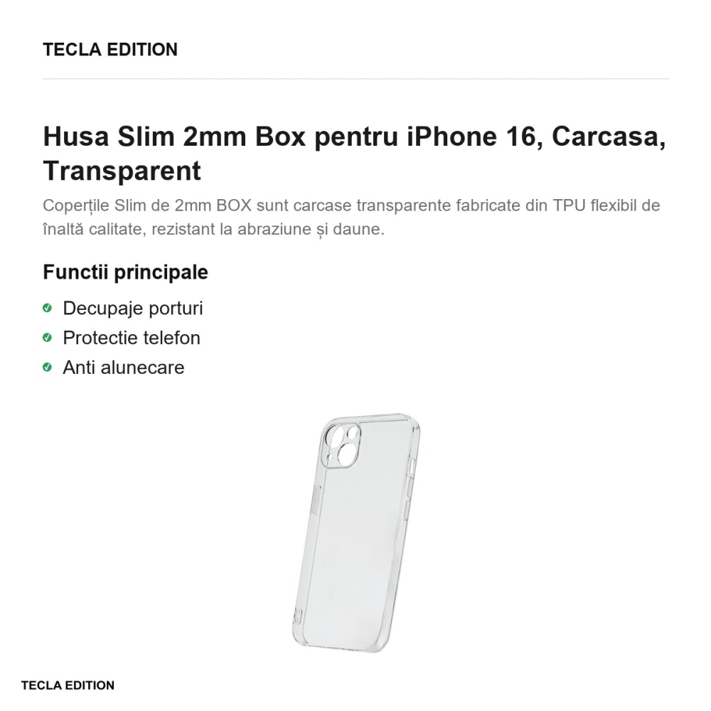 Husa Slim 2mm Box pentru iPhone 16, Carcasa, Transparent [2]