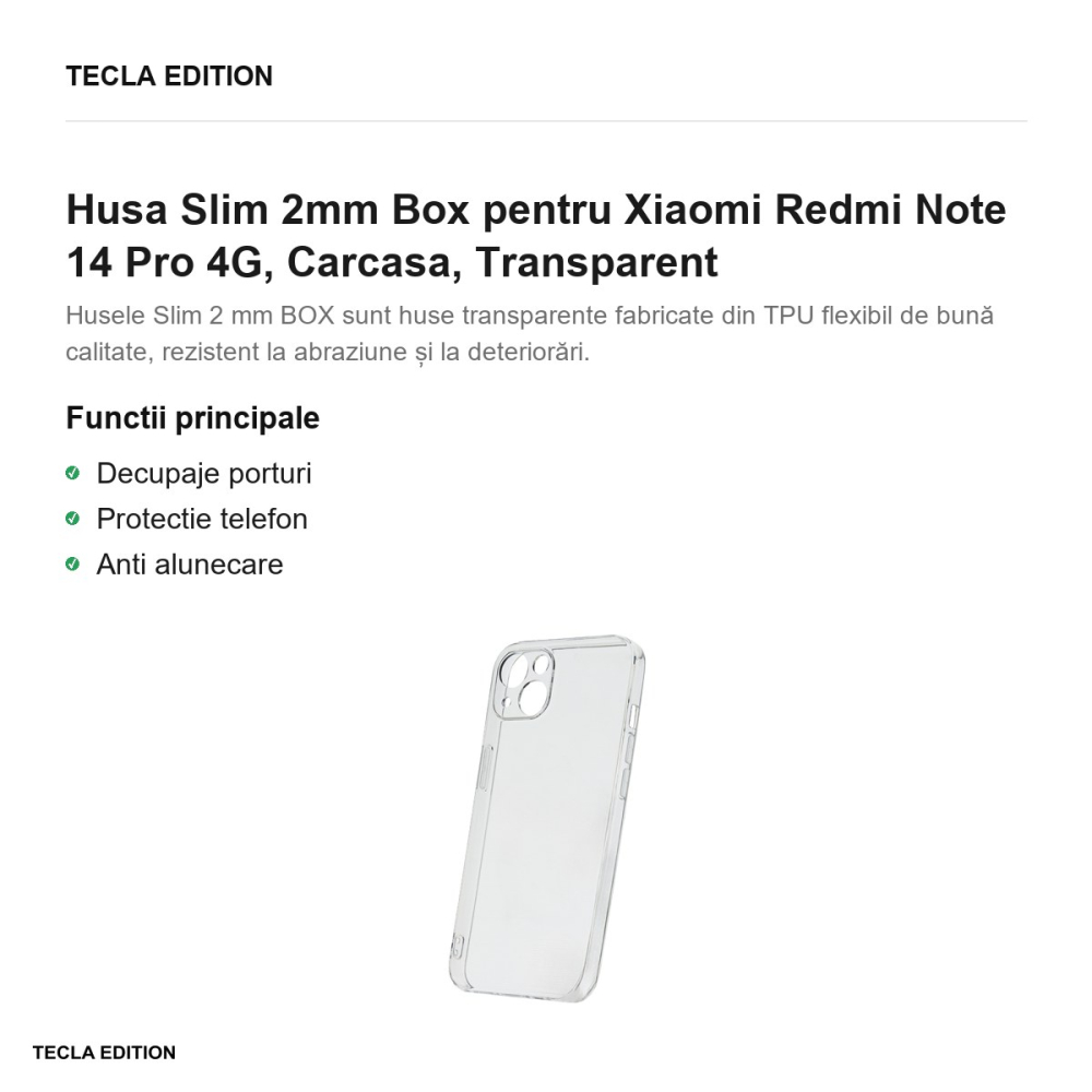 Husa Slim 2mm Box pentru Xiaomi Redmi Note 14 Pro 4G, Carcasa, Transparent [2]