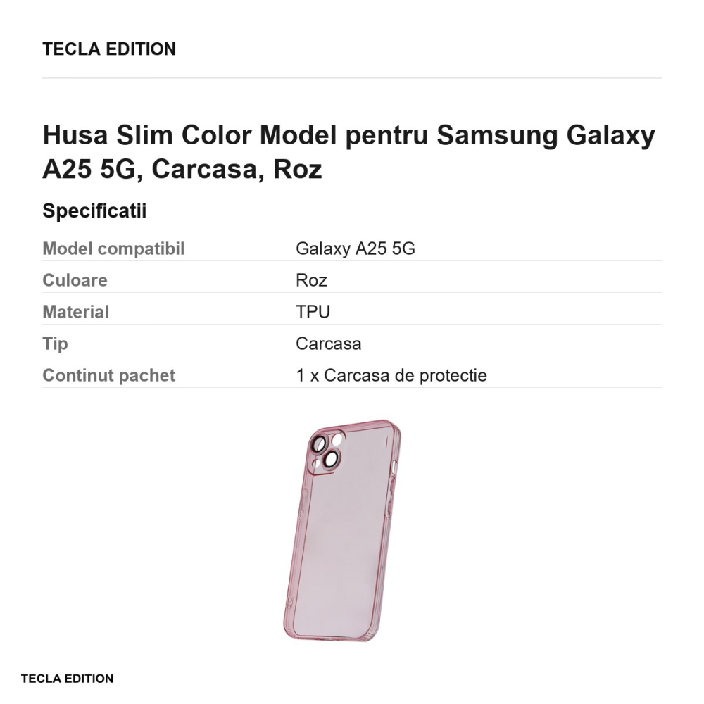 Husa Slim Color Model pentru Samsung Galaxy A25 5G, Carcasa, Roz [3]