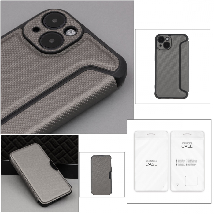 Husa Smart Carbon, compatibila cu Samsung Galaxy A25 5G, premium flip book cu inchidere magnetica si margini intarite, buzunar card, gri [4]