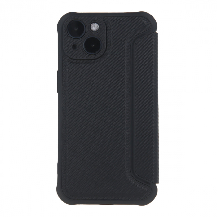 Husa Smart Carbon, compatibila cu Samsung Galaxy A55 5G, premium flip book cu inchidere magnetica si margini intarite, buzunar card, neagra [3]