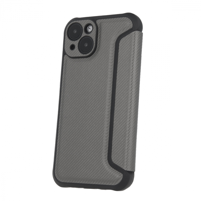 Husa Smart Carbon, compatibila cu Samsung Galaxy S23, premium flip book cu inchidere magnetica si margini intarite, buzunar card, gri [2]