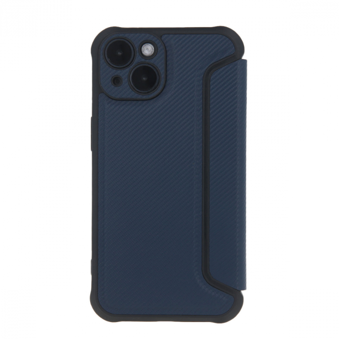 Husa Smart Carbon, compatibila cu Samsung Galaxy S24, premium flip book cu inchidere magnetica si margini intarite, buzunar card, albastra [2]