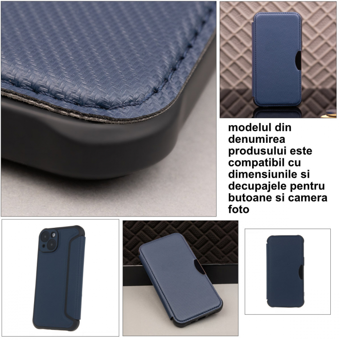Husa Smart Carbon, compatibila cu Samsung Galaxy S24, premium flip book cu inchidere magnetica si margini intarite, buzunar card, albastra [5]