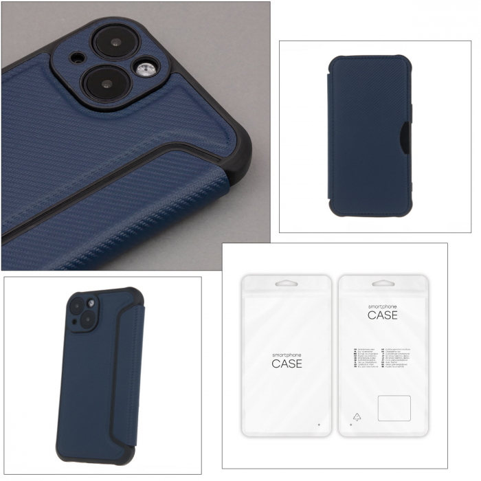 Husa Smart Carbon, compatibila cu Samsung Galaxy S24, premium flip book cu inchidere magnetica si margini intarite, buzunar card, albastra [4]
