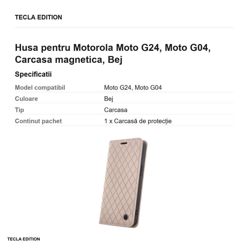 Husa Smart Caro pentru Motorola Moto G24, Moto G04, tip carte cu inchidere magnetica, Bej [3]