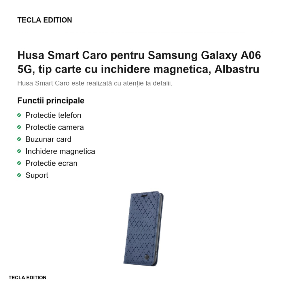 Husa Smart Caro pentru Samsung Galaxy A06 5G, tip carte cu inchidere magnetica, Albastru [2]