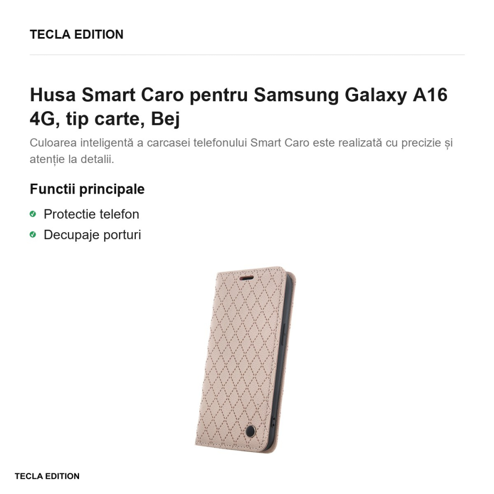Husa Smart Caro pentru Samsung Galaxy A16 4G, tip carte, Bej [2]