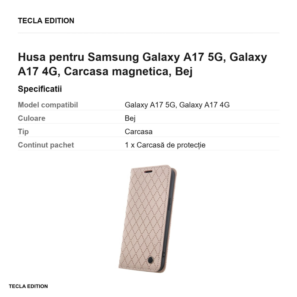 Husa Smart Caro pentru Samsung Galaxy A17 5G, Galaxy A17 4G, tip carte cu inchidere magnetica, Bej [3]
