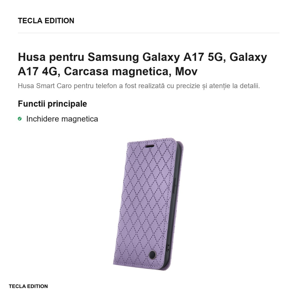 Husa Smart Caro pentru Samsung Galaxy A17 5G, Galaxy A17 4G, tip carte cu inchidere magnetica, Mov [2]