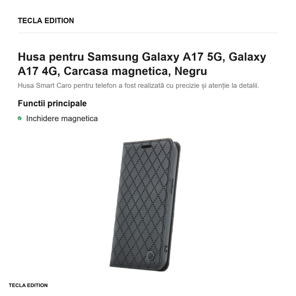 Husa Smart Caro pentru Samsung Galaxy A17 5G, Galaxy A17 4G, tip carte cu inchidere magnetica, Negru [2]