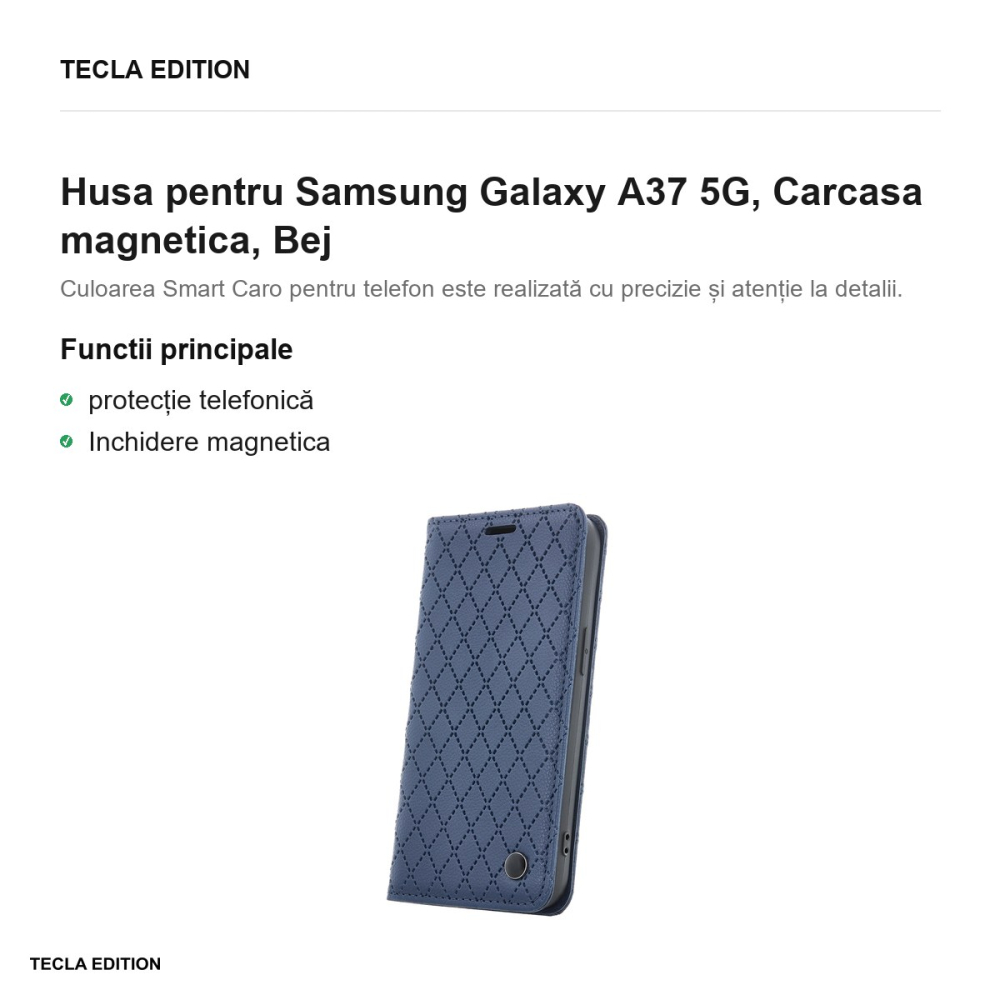 Husa Smart Caro pentru Samsung Galaxy A37 5G, tip carte cu inchidere magnetica, Albastru [2]