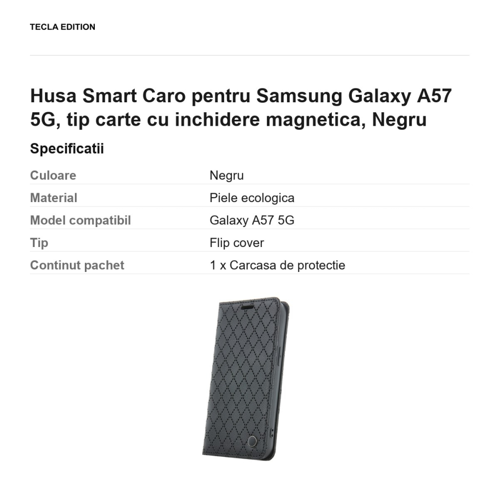 Husa Smart Caro pentru Samsung Galaxy A57 5G, tip carte cu inchidere magnetica, Negru [3]