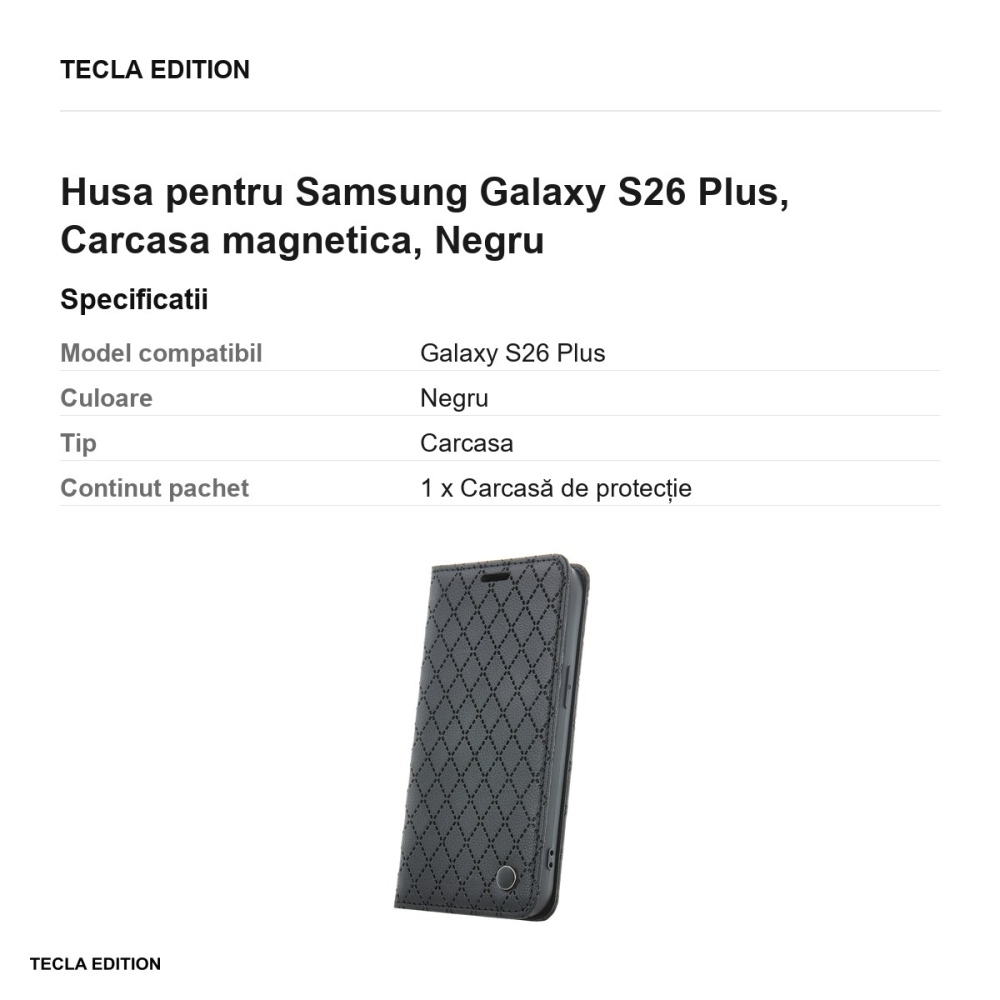 Husa Smart Caro pentru Samsung Galaxy S26 Plus, tip carte cu inchidere magnetica, Negru [3]