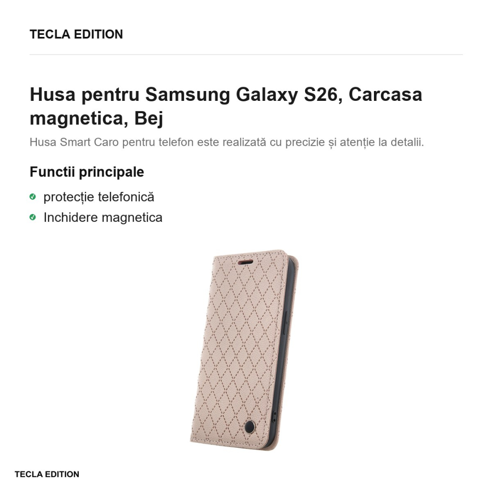 Husa Smart Caro pentru Samsung Galaxy S26, tip carte cu inchidere magnetica, Bej [2]