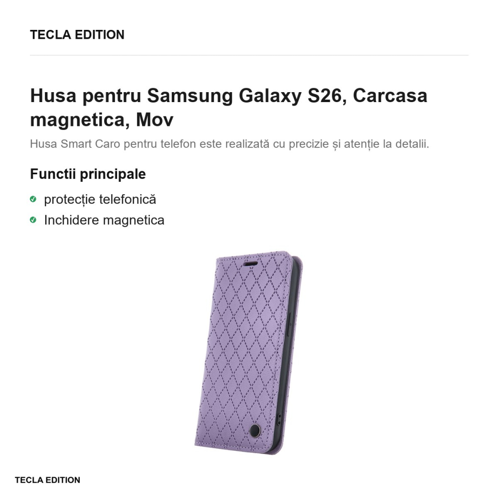 Husa Smart Caro pentru Samsung Galaxy S26, tip carte cu inchidere magnetica, Mov [2]
