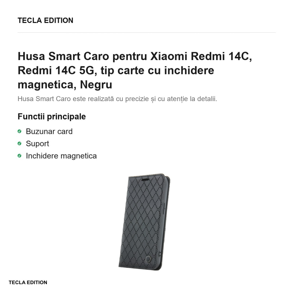 Husa Smart Caro pentru Xiaomi Redmi 14C, Redmi 14C 5G, tip carte cu inchidere magnetica, Negru [2]
