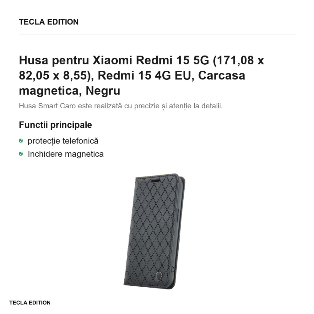 Husa Smart Caro pentru Xiaomi Redmi 15 5G, Redmi 15 4G EU, tip carte cu inchidere magnetica, Negru [2]