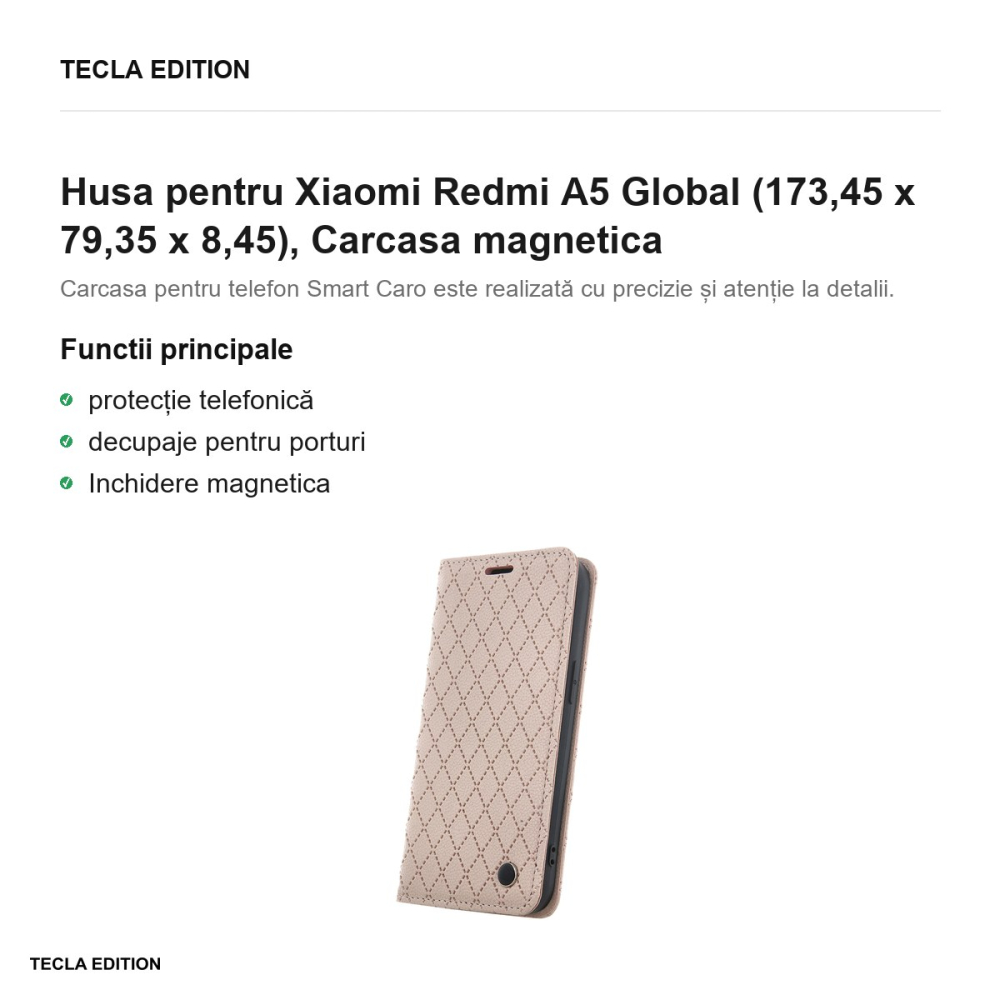 Husa Smart Caro pentru Xiaomi Redmi A5 Global, tip carte cu inchidere magnetica, Bej [2]