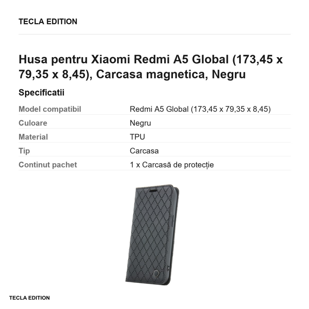 Husa Smart Caro pentru Xiaomi Redmi A5 Global, tip carte cu inchidere magnetica, Negru [3]
