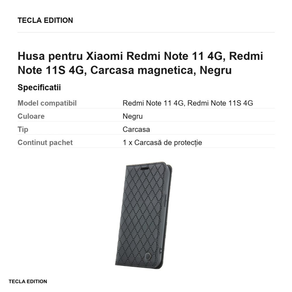 Husa Smart Caro pentru Xiaomi Redmi Note 11 4G, Redmi Note 11S 4G, tip carte cu inchidere magnetica, Negru [3]
