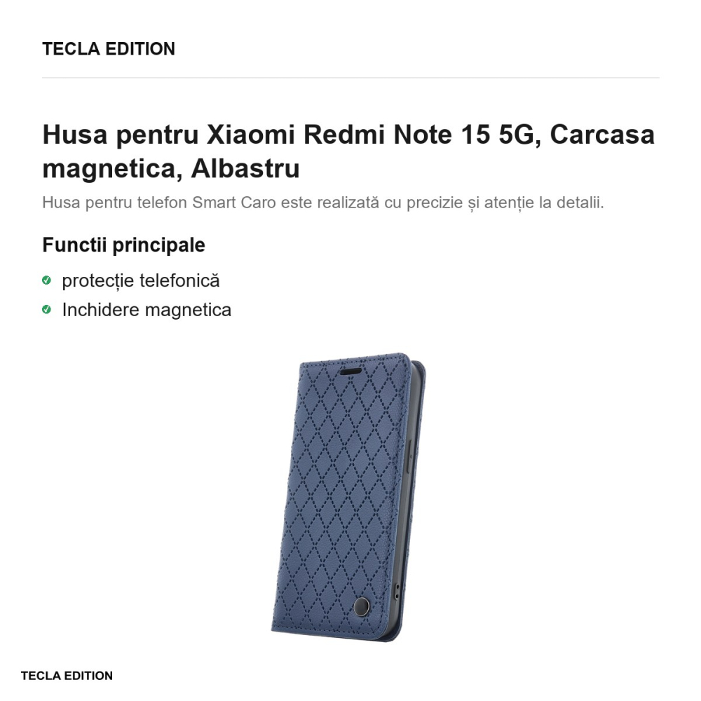 Husa Smart Caro pentru Xiaomi Redmi Note 15 5G, tip carte cu inchidere magnetica, Albastru [2]