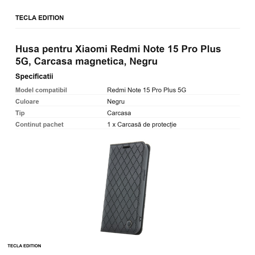 Husa Smart Caro pentru Xiaomi Redmi Note 15 Pro Plus 5G, tip carte cu inchidere magnetica, Negru [3]