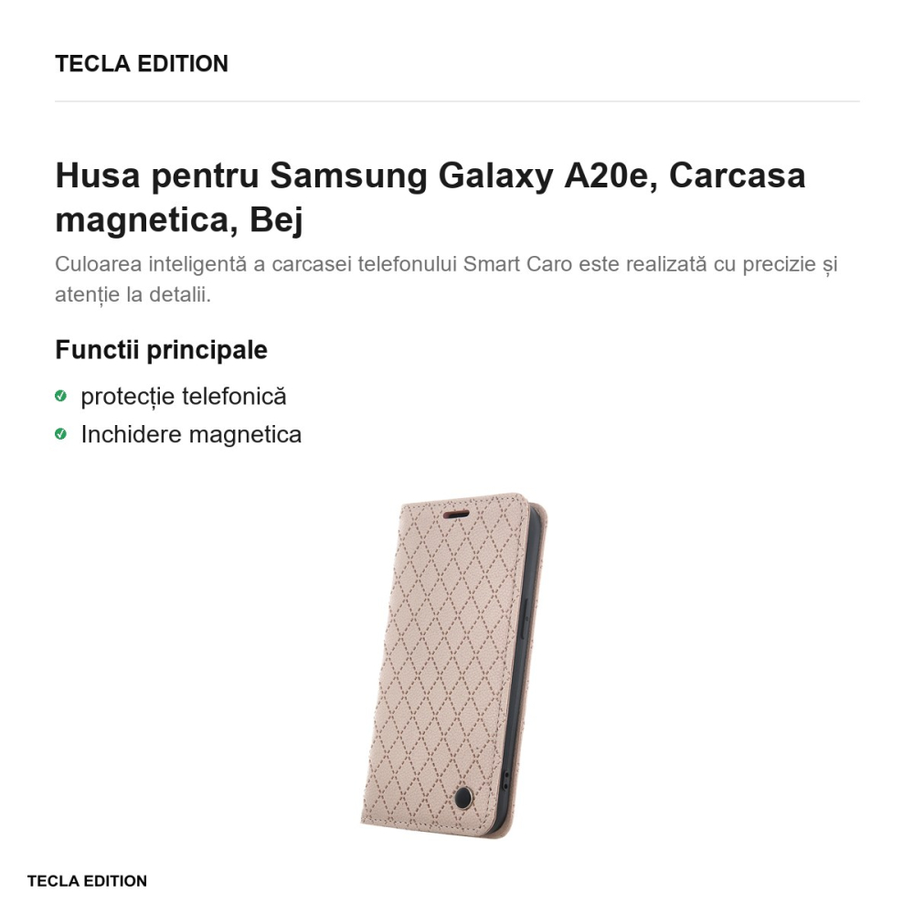 Husa Smart Caro Sm- pentru Samsung Galaxy A20e, tip carte cu inchidere magnetica, Bej [2]