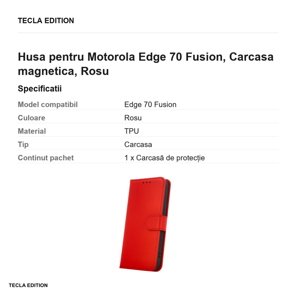 Husa Smart Classic Fusion pentru Motorola Edge 70 Fusion, tip carte cu inchidere magnetica, Rosu [3]