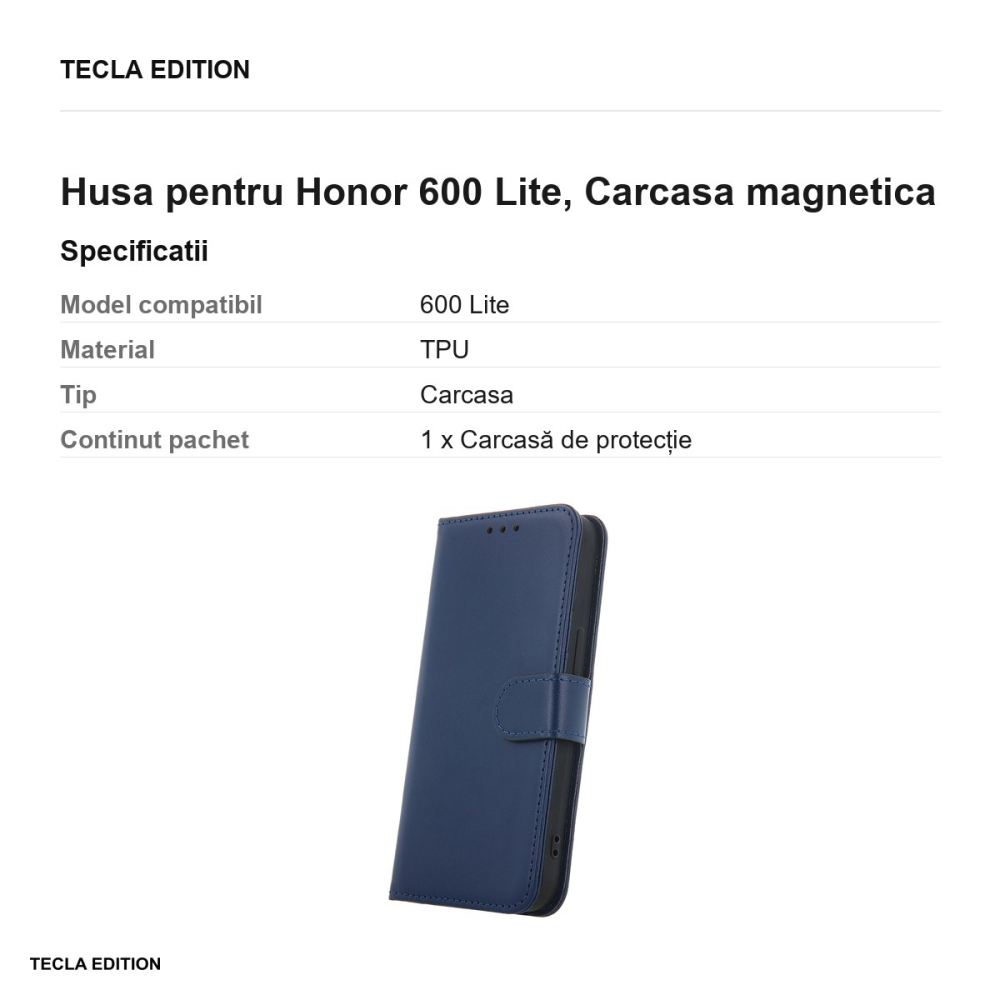 Husa Smart Classic pentru Honor 600 Lite, tip carte cu inchidere magnetica, Albastru [3]