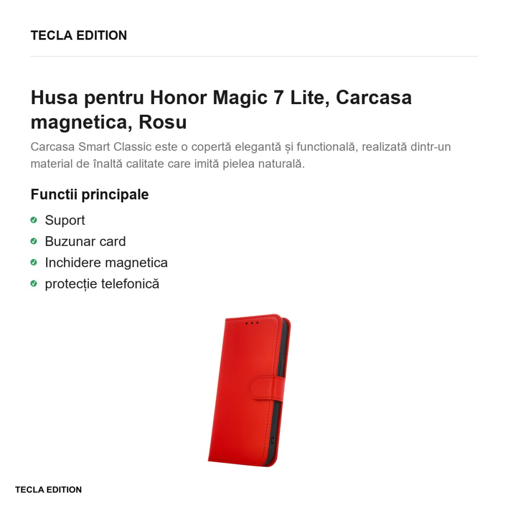 Husa Smart Classic pentru Honor Magic 7 Lite, tip carte cu inchidere magnetica, Rosu [2]
