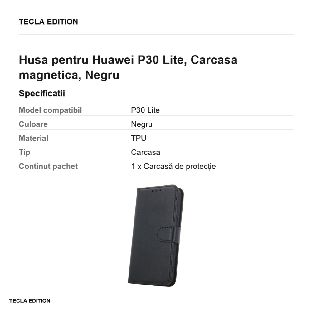 Husa Smart Classic pentru Huawei P30 Lite, tip carte cu inchidere magnetica, Negru [3]