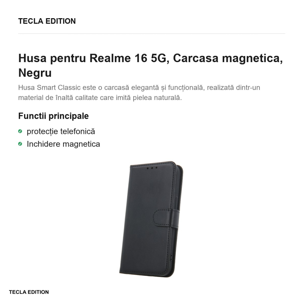 Husa Smart Classic pentru Realme 16 5G, tip carte cu inchidere magnetica, Negru [2]