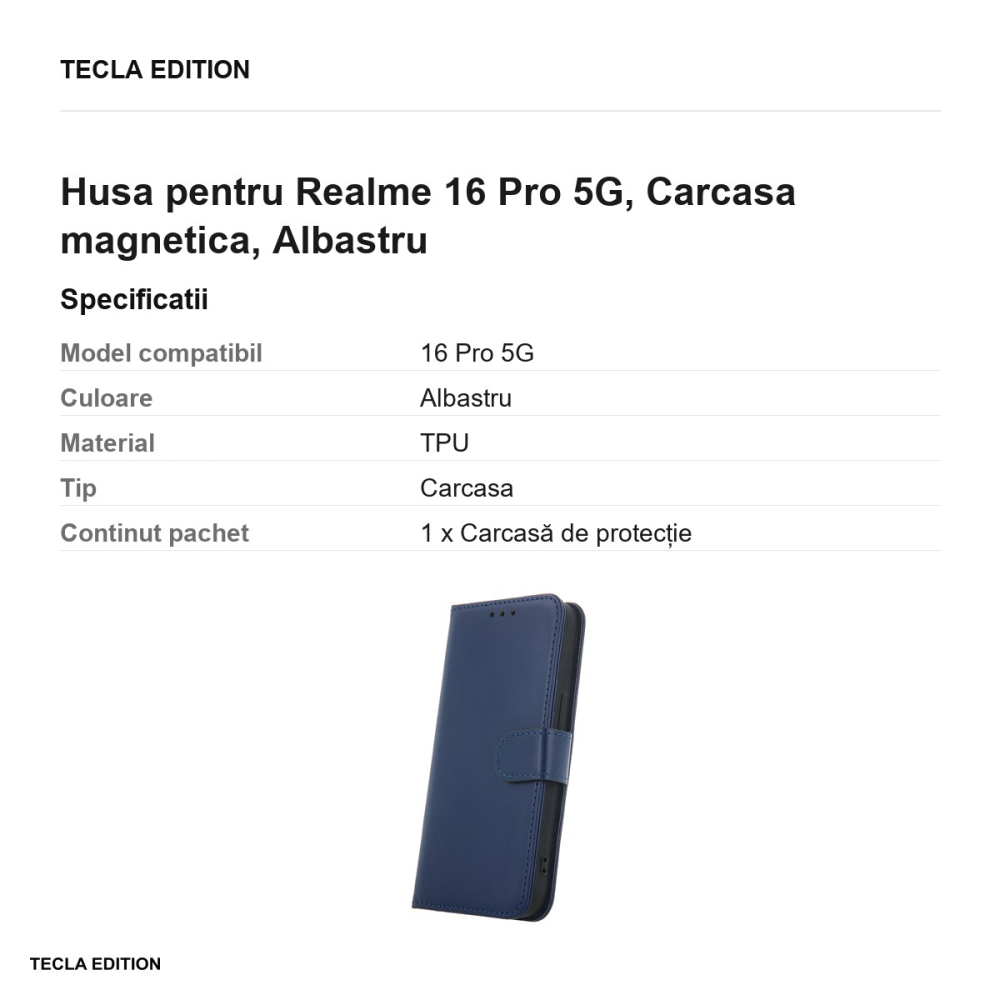 Husa Smart Classic pentru Realme 16 Pro 5G, tip carte cu inchidere magnetica, Albastru [3]